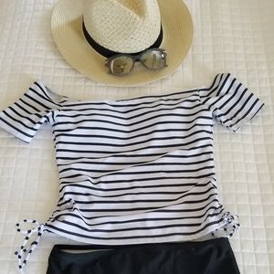 SHEIN Black and White Striped Bikini Set